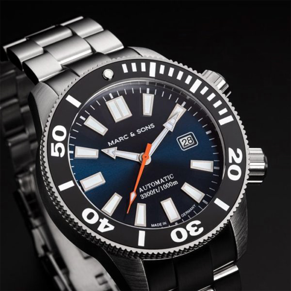 Marc & Sons Professional Automatic Diver Men's Watch 46mm Black Bezel/Sun-Blue Dial MSD-028-25S